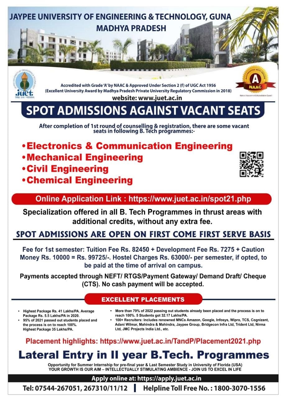 Spot Admission in JUET Guna